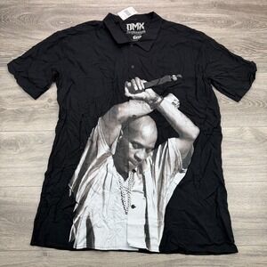 DMX Shirt Mens XXL Black Button Down Double Sided Ruff Ryders Dark Man X RAP New